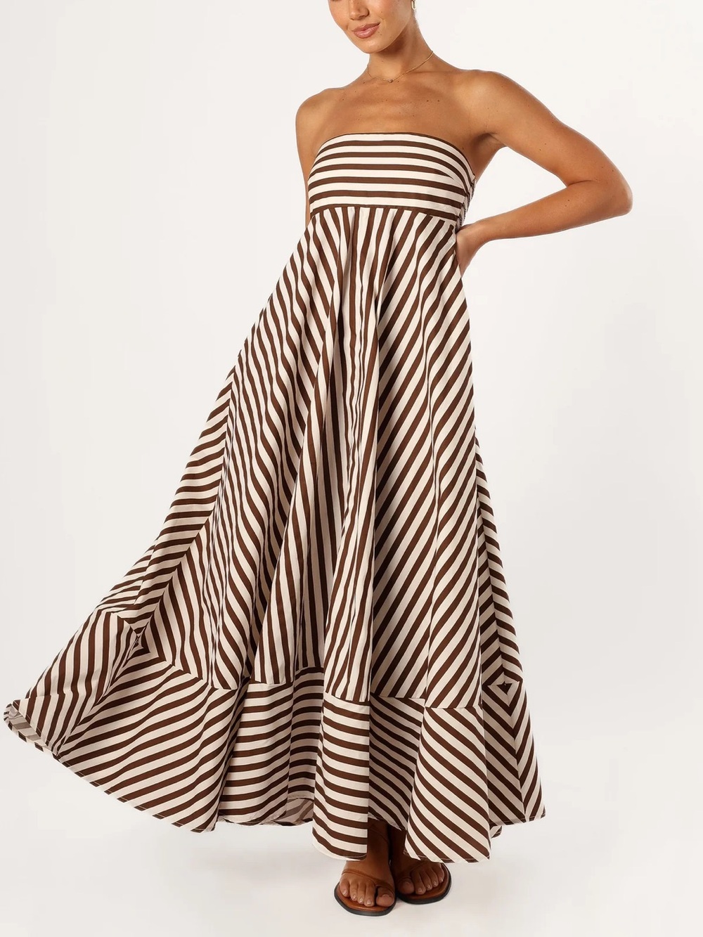 Petal + Pup Women's Brown Cream Striped Bowie Strapless Maxi Dress S